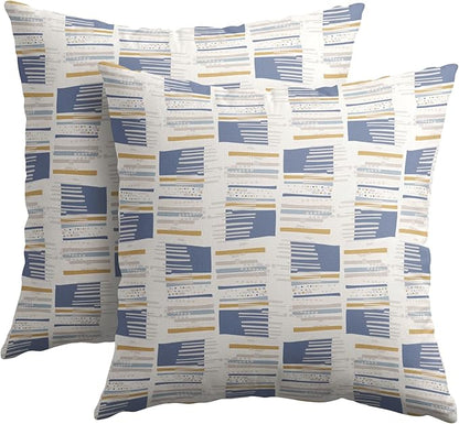 Blue Yellow Striped Pillow Covers 24x24 Set of 2 Beige Print Pattern Neutral Decorative Outdoor Boho Pillowcases with Zipper Rustic Farmhouse Decorations Throw Cushion Cover Decor for Couch Sofa Bed