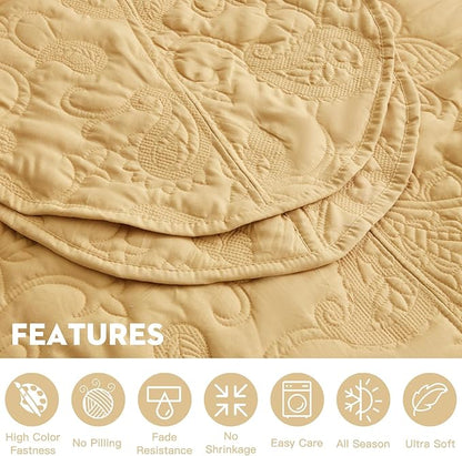 HZ & HY Oversized King Bedspread, Quilted Coverlet Bedding Set, Lightweight Thin Comforter, Reversible, Luxurious, 5 Piece, 100% Microfiber, Honey Gold