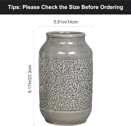 Ceramic Vase for Home Decor, 9 Inch Minimalist Decorative Vases for Flower, Centerpieces, Bookshelf, Tabletop, Living Room, Bathroom, Entryway, Coffee Table Decor, Grey