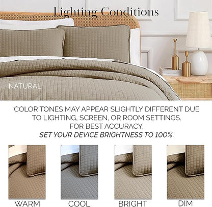 Southshore Fine Living, Inc. Full/Queen Quilt Set with 2 Matching Pillow Shams, Lightweight Full Size Quilt Coverlet, Easy Care, Machine Washable Queen Size Bedspread, Taupe