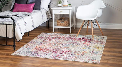 Rugs.com Arlington Collection Rug – 4 Ft Square Multi Medium-Pile Rug Perfect for Living Rooms, Kitchens, Entryways