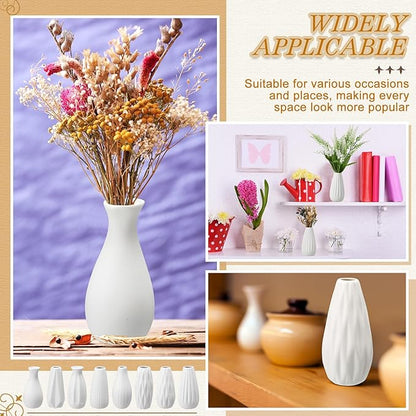 Yaomiao 16 Set White Ceramic Bud Vase Bulk 5 Inch Boho Small Pampas Grass Flower Vase for Wedding Table Centerpieces Decoration Boho Home Decor DIY Gift, 8 Styles (Classic)