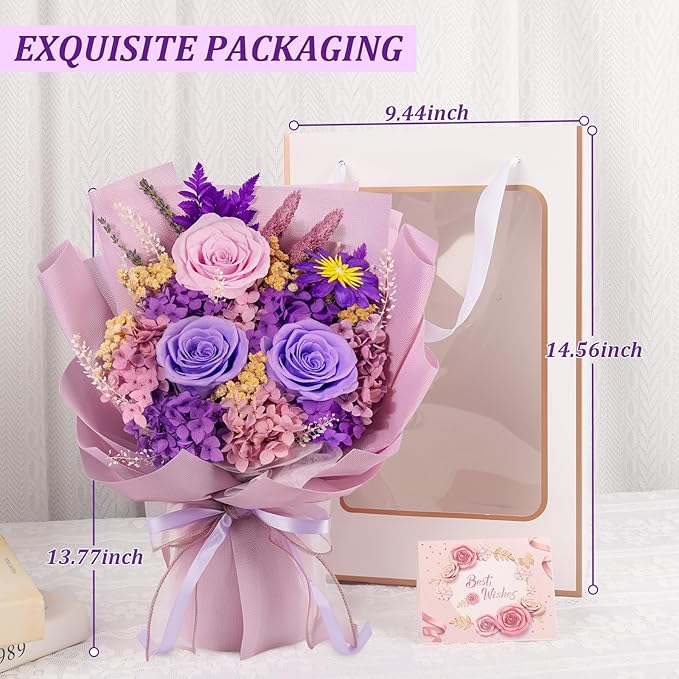 Flowers for Delivery Prime Preserved Flowers Bouquets That Last 3-5 Years Real Forever Flowers Rose Bouquet Mothers Day Gifts for Mom Anniversary Birthday Gift for Her Women Mom Grandma Wife Friends