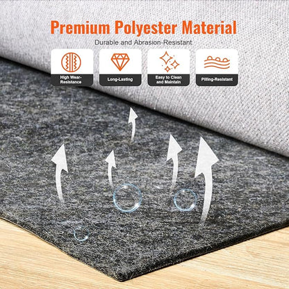 VEVOR Rug Pad Without Slip Resistance, Protective Cushioning Carpet Pad, 8' x 10', 1/4" Thick, 100% Pure Polyester Felt, 7-8㎡ Premium Comfort Underfoot Carpet Padding Rug Cushion for All Floors, Gray