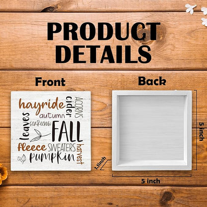 Rustic Fall Autumn Wood Box Sign Desk Decor, Retro Autumn Harvest Decor, Retro Autumn Harvest Wooden Block Sign Decorations for Home Living Room Office Kitchen Wall Tabletop Shelf Decor