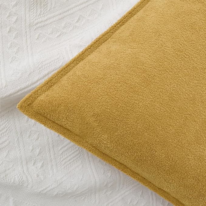 Kevin Textile Waterproof Decorative Pillow Covers Mustard Yellow 20x20 Inch Pack of 2 Soft Boucle Textured Throw Pillowcases Elegant Accent Pillows for Couch Sofa Chair Bed Home Decor Indoor Outdoor