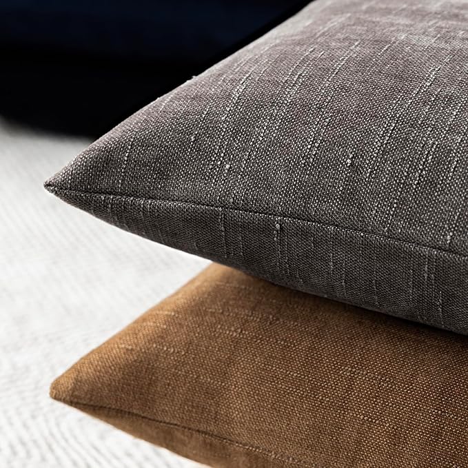 Foindtower Pack of 2 Soft Textured Throw Decorative Pillow Covers Square Accent Solid Cushion Cover Cozy Farmhouse Pillow Case with Zipper for Couch Sofa Bedroom Living Room 26x26 Inch, Charcoal