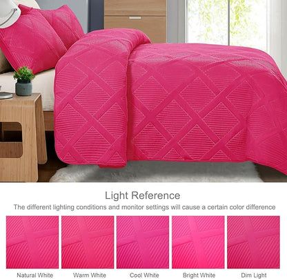 Exclusivo Mezcla Quilts Queen Size - Hot Pink Quilt Set Bedspread with 2 Pillow Shams, Modern Bedding Set with Striped Pattern, Soft Lightweight Bedspreads Queen Size for All Seasons