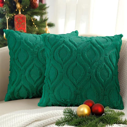 decorUhome Euro Sham Throw Pillow Covers 26x26 Inch Set of 2, Soft Plush Faux Wool Green Solid Couch Pillow Covers, Accent Farmhouse Neutral Square Pillow Cases for Sofa Bed Living Room