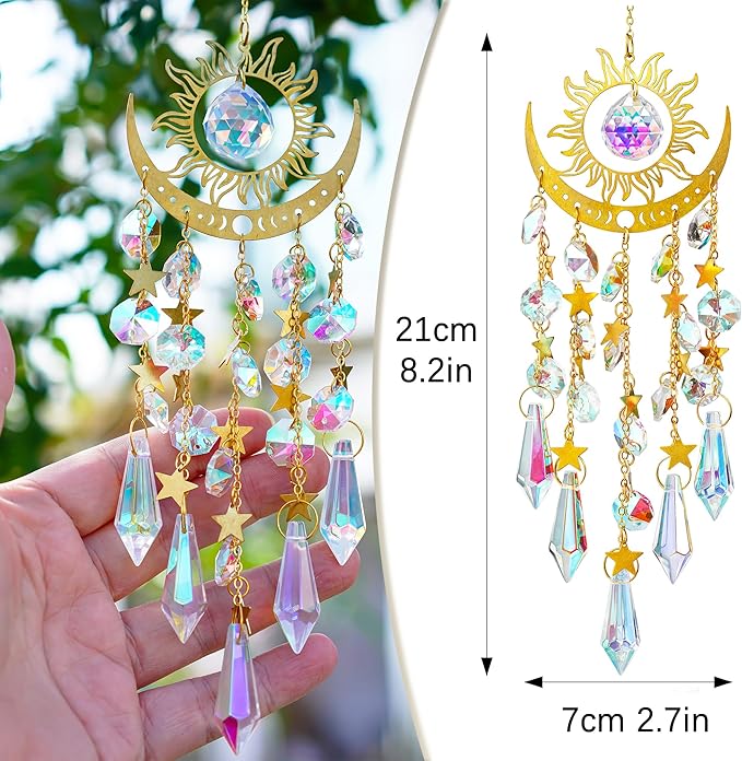 H&D HYALINE & DORA Crystal Sun Catcher Sun and Moon Suncatcher for Windows Hanging Indoor Outdoor Light Catcher for Home & Garden Decor