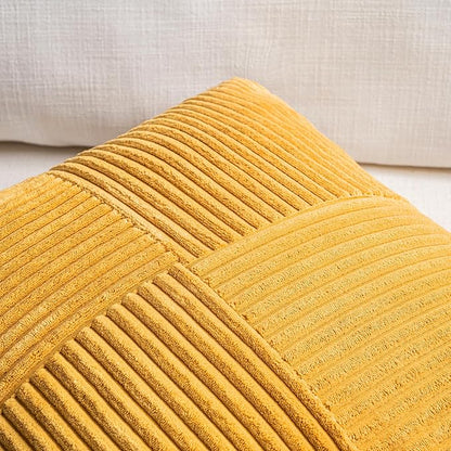 Fancy Homi 2 Packs Sunflower Yellow Spring Decorative Throw Pillow Covers 20x20 Inch for Living Room Couch Bed Sofa, Gold Yellow Home Decor, Soft Corss Corduroy Patchwork Textured Cushion Case 50x50cm