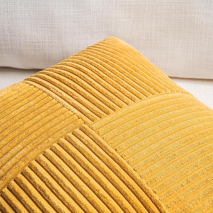 Fancy Homi 2 Packs Gold Yellow Samll Decorative Throw Pillow Covers 12x12 Inch with for Couch Bed Sofa, Farmhouse Boho Spring Home Decor, Soft Corss Patchwork Corduroy Square Cushion Case 30x30 cm