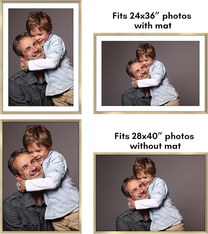 Americanflat 28x40 Poster Frame with Polished Plexiglass - Use as 24x36 Frame with Mat or Display 28x40 Photo Without Mat - Streamline Collection - Thin Border Picture Frames for Wall - Gold