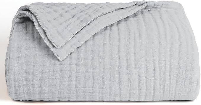 Love's cabin 6 Layer 100% Cotton Muslin Blanket, 108"x90" Muslin King Size Blanket for Bed Couch, Lightweight and Breathable Cotton Gauze, Light Grey