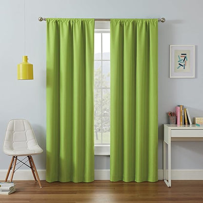 ECLIPSE Kendall Modern Blackout Thermal Rod Pocket Window Curtain for Bedroom or Living Room (1 Panel), 42" x 95", Lime