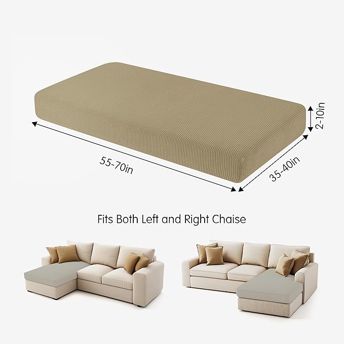 Hokway Stretch Chaise Cover Individual Couch Cushion Slipcovers Reversible Cushion Protector Slipcovers Sofa Cushion Protector Covers (Chaise Cover, Sand)