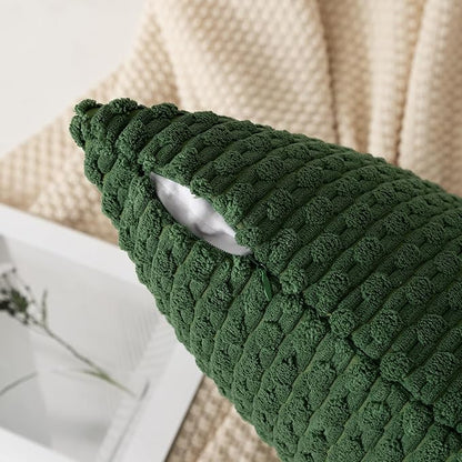 Kevin Textile Pack of 2 Corduroy Decorative Throw Pillow Covers 22x22 Inch Soft Boho Striped Pillow Covers Modern Farmhouse Home Decor for Spring Sofa Living Room Couch Bed Dark Green