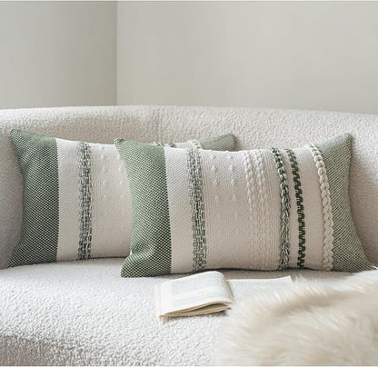 Boho Throw Pillow Covers 12x20 Inch Set of 2, Green Textured Decorative Couch Pillow Cases for Farmhouse Home Decor, Accent Cushion Cover for Sofa, Bed, Living Room, Bedroom