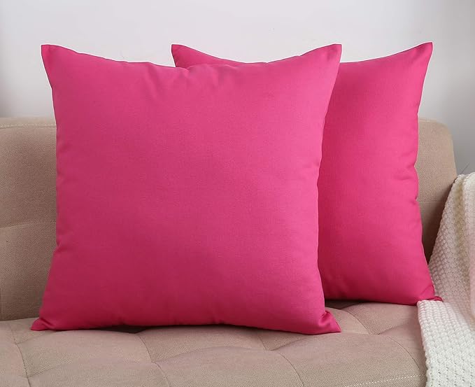 TangDepot Handmade Decorative Solid 100% Cotton Canvas Throw Pillow Covers /Pillow Shams, (18" x18" , Hot Pink, 1 Count (Pack of 1))