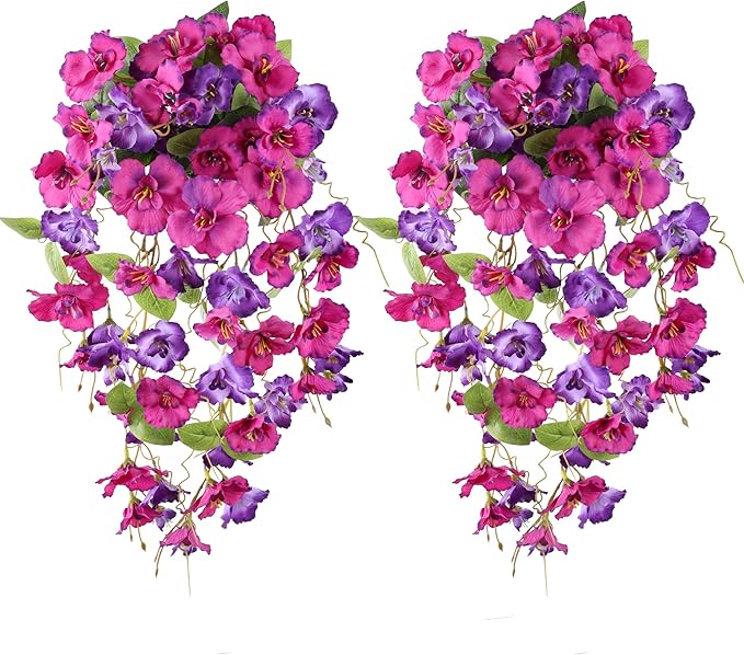 Fake Hibiscus Artificial Hanging Flowers Plants for Outdoors Spring Decoration, 2pcs Silk Hibiscus Vines Realistic UV Resistant Faux Flowers for Outside Planter Porch Patio Yard Wedding Party, Mix