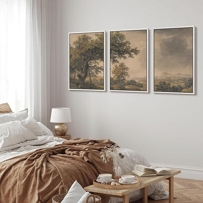MUDECOR Framed Wall Art Print Set Vintage Landscape Rustic Tree and Mountain View Illustrations Decorative Colorful for Living Room, Bedroom, Office - 24"x36"x3 White