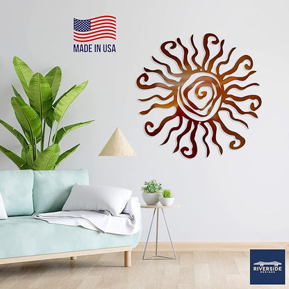 Riverside Designs Wacky Sun Metal Wall Art Indoor/Outdoor Decor - 30" Copper Rust Proof Wall Sculpture - Made in USA - Ideal for Bedroom, Garden, Home, Patio and Farmhouse