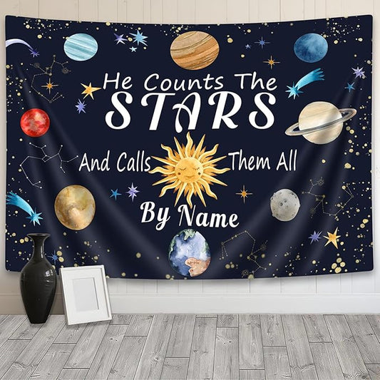 DYNH Space Tapestry,Solar System Wall Hanging,Planet Galaxy Decor,Educational Science Tapestries for Kids Boys Bedroom Playroom Classroom Living Room Dorm80x60In