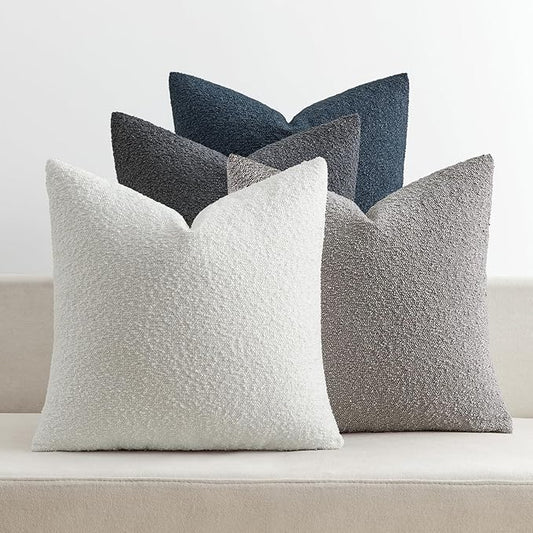 MIULEE Pack of 4 Decorative Textured Boucle Throw Pillow Covers 20x20 Inch Blue Gray Accent Solid Pillow Cases Soft Couch Cushion Covers for Modern Farmhouse Boho Chair Sofa Bed Livingroom Home Decor