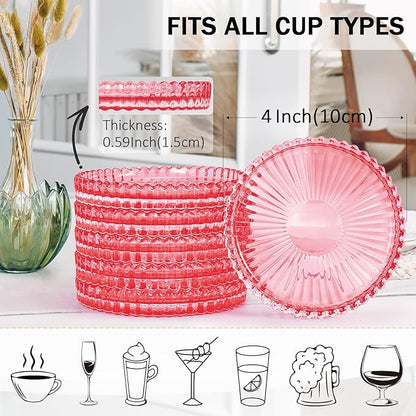 Modern Glass Coasters, GOH DODD Set of 6 Crystal Coasters Tabletop Protection for Drinks, Home Decor, Kitchen, Living Room, Patio, Wedding, Party, Housewarming Gifts, Clear Red
