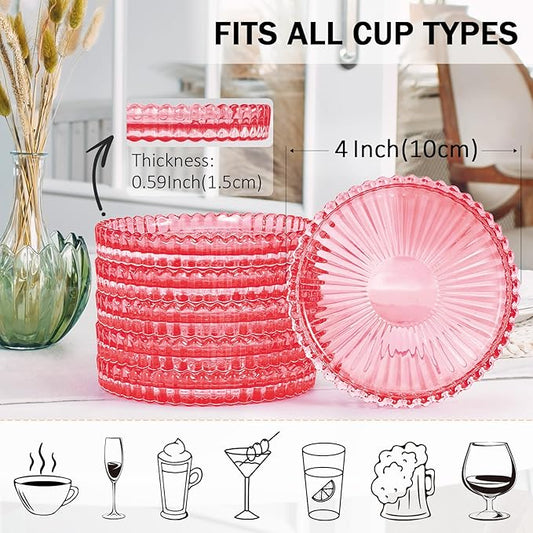 Modern Glass Coasters, GOH DODD Set of 6 Crystal Coasters Tabletop Protection for Drinks, Home Decor, Kitchen, Living Room, Patio, Wedding, Party, Housewarming Gifts, Clear Red