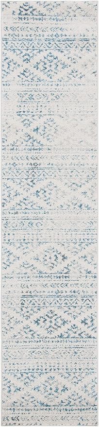 SAFAVIEH Tulum Collection Runner Rug - 2' x 17', Ivory & Turquoise, Moroccan Boho Tribal Design, Non-Shedding & Easy to Clean, Ideal for Living Room, Hallway, Foyer, Bedroom (TUL272E)