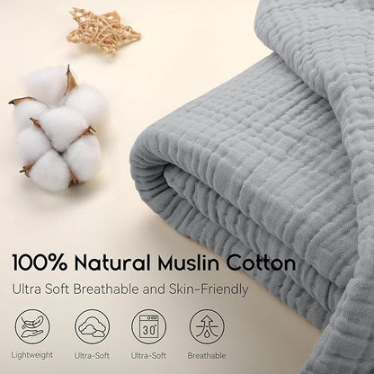 Yoofoss Muslin Blanket 100% Organic Cotton Throw Large 50" x 60" for Bed Couch Summer Gauze Blanket for Adults Lightweight and Breathable Grey