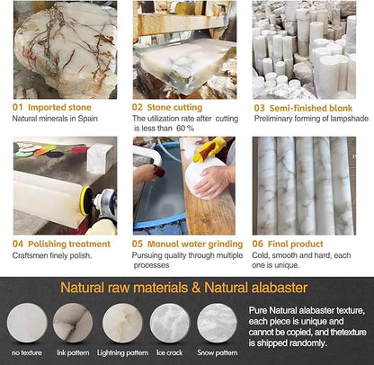 LMQNINE Natural Alabaster Wall Sconces Set of Two Spanish Marble Wall Light Cylinder Modern Gold LED Sconce for Living Room Bedroom Bathroo Stairs（L-2Pack）