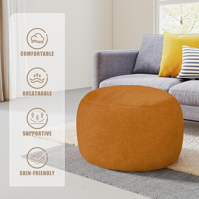 Round Pouf Ottoman Foot Rest, 29 X 18Inch Floor Poufs Footstool, A Round Modern Foam Filled Foot Stool for Living Room, Home, Nursery, Dorm, Outdoor (Orange, 29Inch)