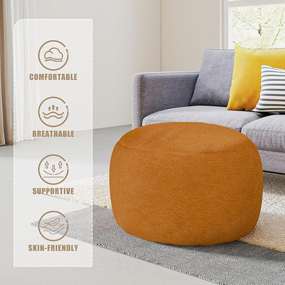 Round Pouf Ottoman Foot Rest, 29 X 18Inch Floor Poufs Footstool, A Round Modern Foam Filled Foot Stool for Living Room, Home, Nursery, Dorm, Outdoor (Orange, 29Inch)