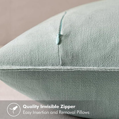 MIULEE Decorative Linen Pillow Covers 18x18 Inch Aqua Green Boho Farmhouse Neutral Spring Couch Throw Pillows for Bed Pack of 2 Accent Modern Pillowcase Summer Sofa Livingroom Home Decor