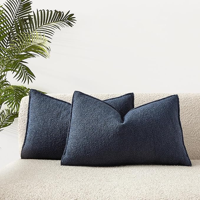 JUSPURBET 16x24 Pillow Covers Set of 2 Decorative Throw Pillow Covers Case for Couch Sofa Bed Soft Boucle Textured Lumbar Cushion Covers with Hidden Zipper for Home Decor Living Room,Navy Blue