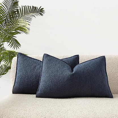 JUSPURBET 14x24 Pillow Covers Set of 2 Decorative Throw Pillow Covers Case for Couch Sofa Bed Soft Boucle Textured Lumbar Cushion Covers with Hidden Zipper for Home Decor Living Room,Navy Blue