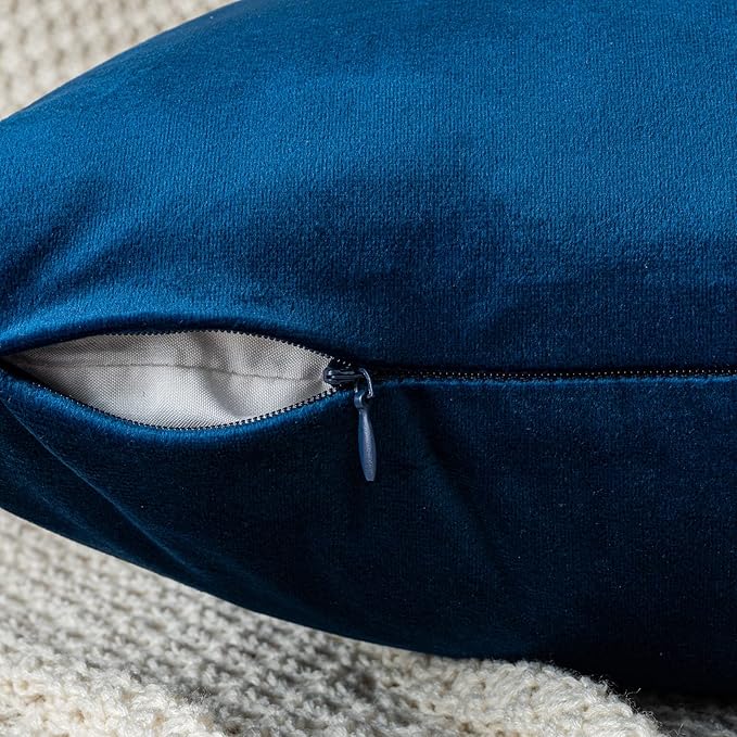EMEMA Pack of 2 Velvet Throw Pillow Covers Decorative Square Pillowcase Soft Solid Cushion Case for Sofa Bedroom Chair Car 24x24 Inch Dark Blue