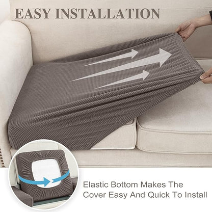 Couch Cushion Covers for Sectional Sofa L Shape Washable Separate Seat Chaise Couch Cover Stretch Sofa Slipcovers with 2 Pcs Pillowcases(2 Seater + 1 Chaise, Taupe)