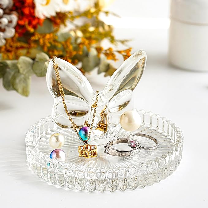 H&D HYALINE & DORA 4 Inch Butterfly Ring Holder Dish Butterfly Gifts for Women Glass Rings Tray Wedding Ring Holder Engagement Gifts