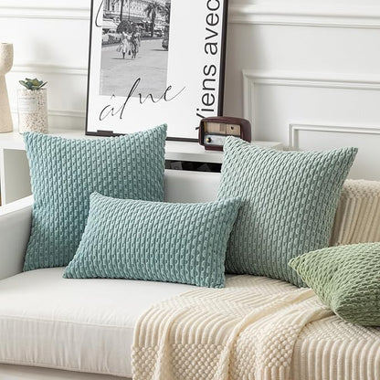 Kevin Textile Throw Pillow Covers Soft Corduroy Decorative Set of 2 Boho Striped Pillow Covers Pillowcases Farmhouse Home Decor for Couch Bed Sofa Living Room 20x20 Inch Dusty Green