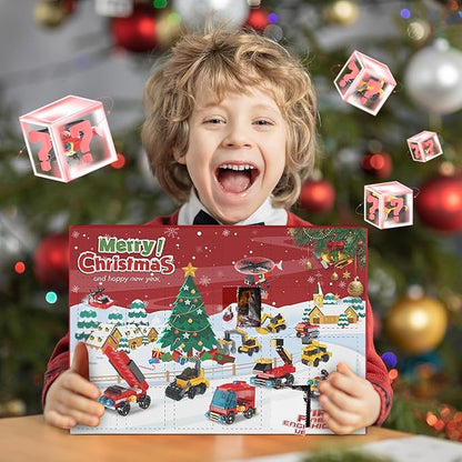 Fire Truck and Construction Play Vehicles Building Blocks Advent Calendar, 24 Days Christmas Countdown Calendar for Kids Boys