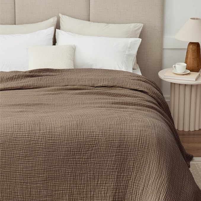 100% Cotton Muslin Blanket 50" x 60", Breathable and Lightweight Cotton Throw Blankets for Couch, Soft Cooling Summer Gauze Blanket for Adults All Season, Tan