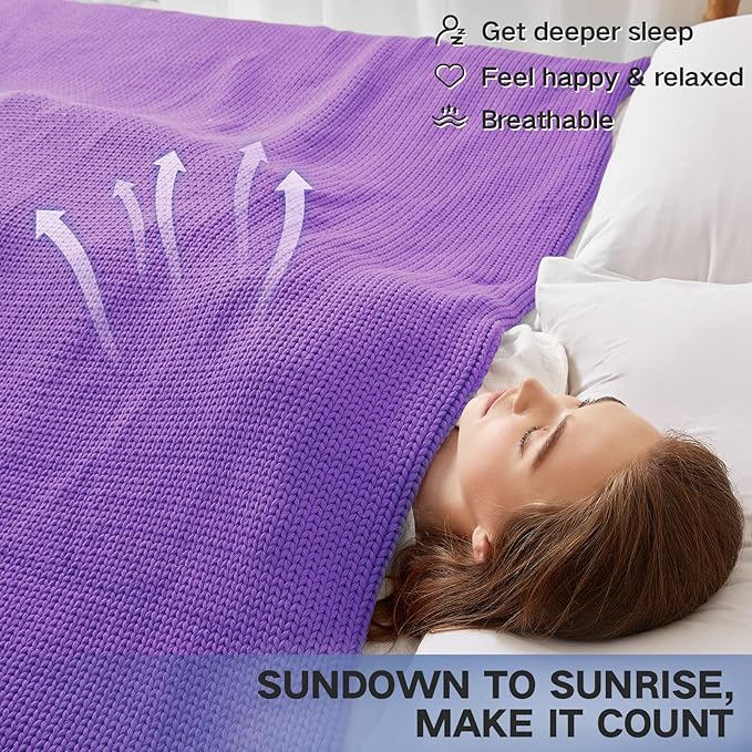 Guohaoi Knitted Weighted Blanket for Adults (Purple 48"x72" 20lbs) No Beads Cooling Throw Blanket for Hot Sleepers, Home Decor Breathable Chunky Knit Heavy Blanket Use on Full Size Bed