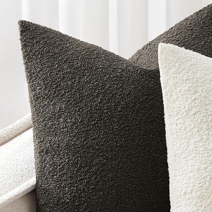 Woaboy Pack of 2 20x20 Inch Decorative Boucle Throw Pillow Covers Textured Square Pillowcaes Accent Solid Cozy Soft Cushion Covers Home Decor for Sofa Couch Living Room Home Decor,Charcoal