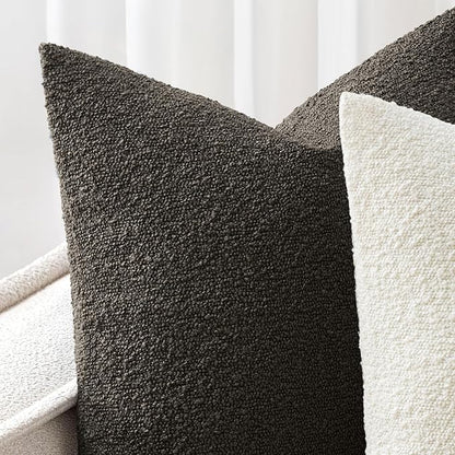 Woaboy Pack of 2 20x20 Inch Decorative Boucle Throw Pillow Covers Textured Square Pillowcaes Accent Solid Cozy Soft Cushion Covers Home Decor for Sofa Couch Living Room Home Decor,Charcoal