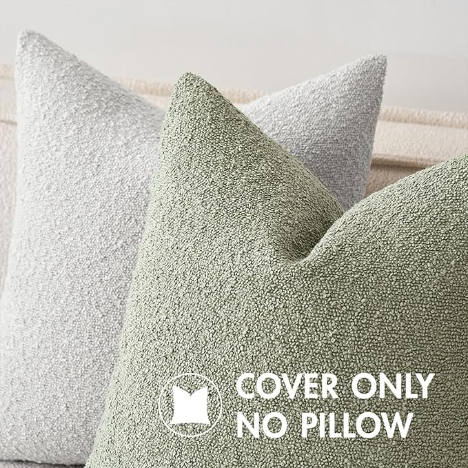 MIULEE 20x20 Inch Decorative Pillow Covers for Couch Bed Set of 2 Textured Boucle Neutral Spring Throw Pillows Sage Green Accent Solid Cushion Pillowcases Sofa Livingroom Home Decor