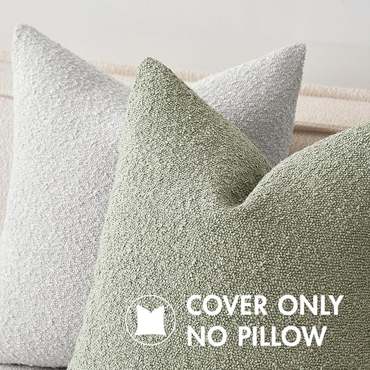 MIULEE 20x20 Inch Decorative Pillow Covers for Couch Bed Set of 2 Textured Boucle Neutral Spring Throw Pillows Sage Green Accent Solid Cushion Pillowcases Sofa Livingroom Home Decor