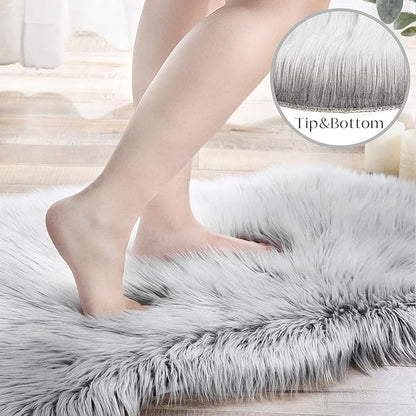 Ashler faux fur rug, Fluffy Shaggy Area Rug Ultra Soft 2.2 x 6 Feet Rectangle Fur Rug, Frosted Bottom Gray Fuzzy Rug Machine Washable Shag Rug, Nursery Decor Throw Rugs for Bedroom, Living Room